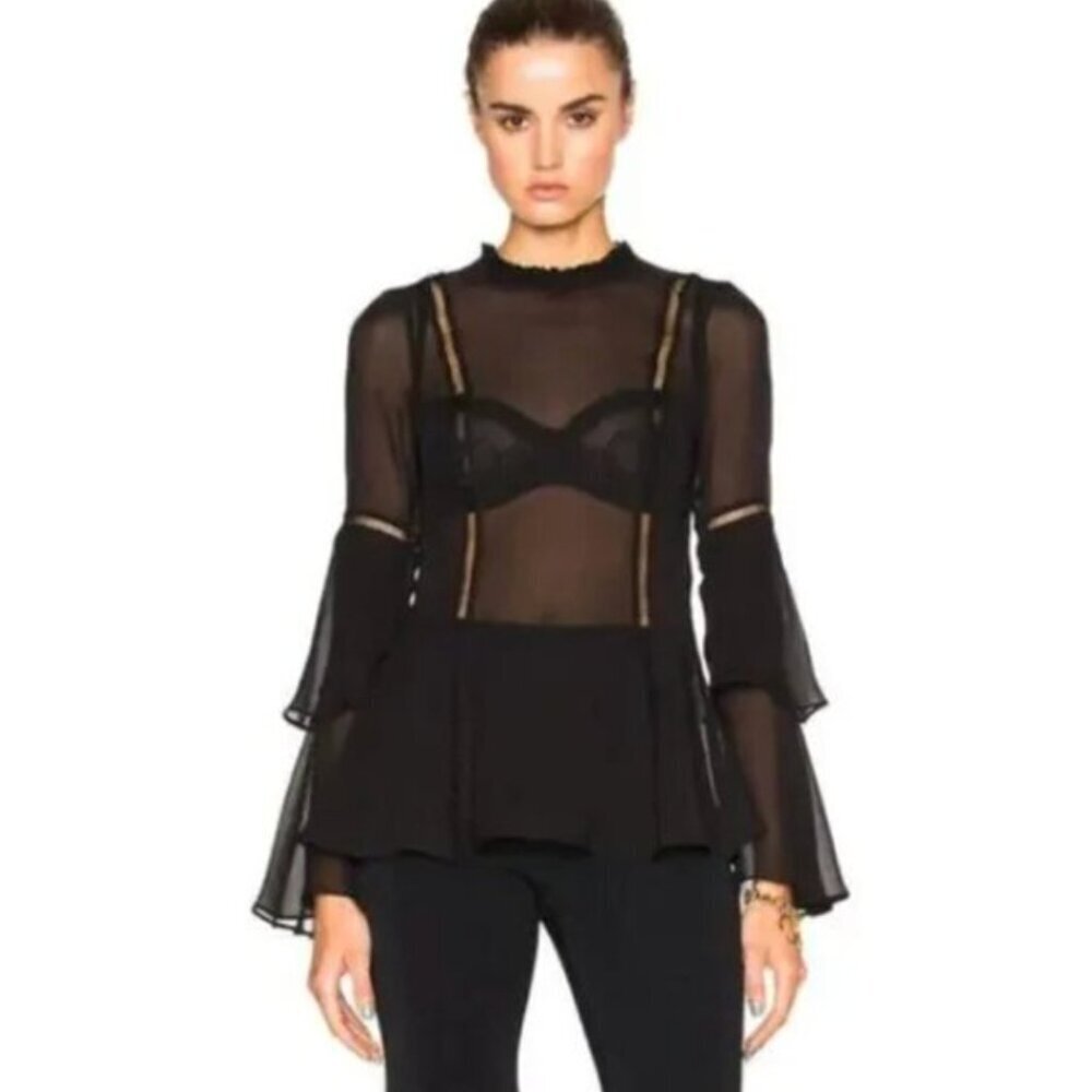 NICHOLAS Georgette Black Sheer Goth Designer Flowy Long Sleeve Blouse Top XS